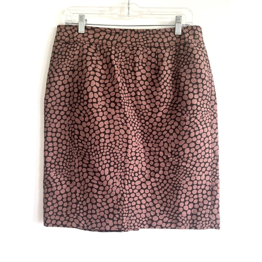 LOFT Womens Pencil Skirt Silk Blend Lined Brown Geo Size 10